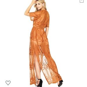 Haute Monde Women's Low Neck Sheer Lace Maxi Dress